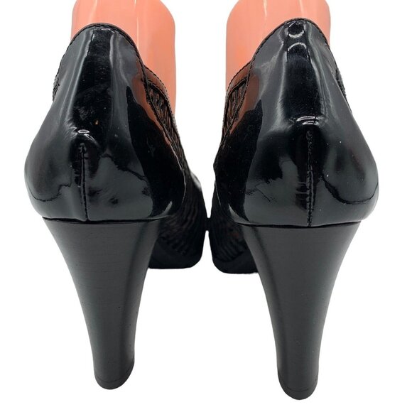 Aquatalia Heels Peep Toe Pumps Laser Cut Out Black Patent Leather Women’s Sz 9. - Picture 9 of 12